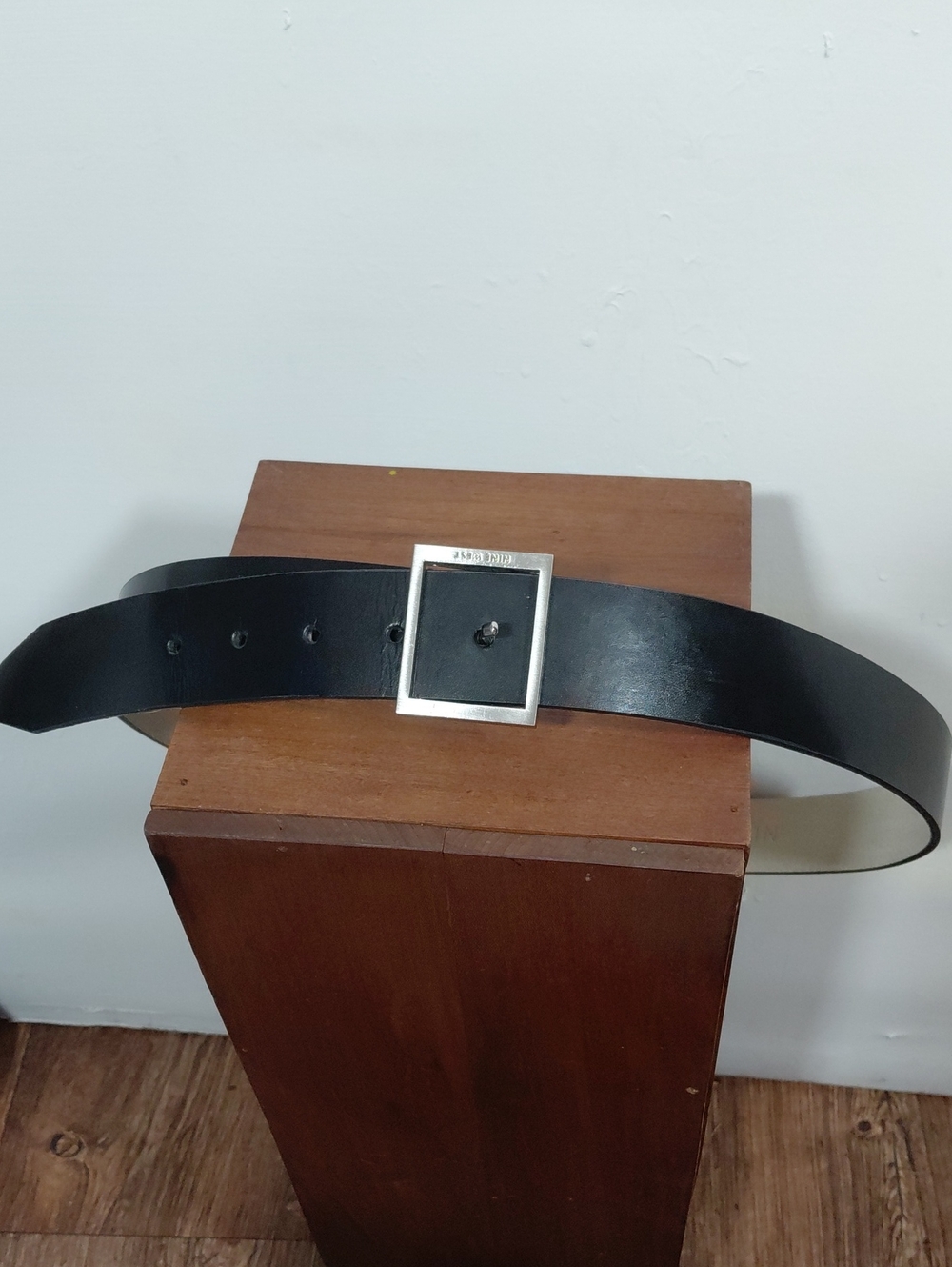 Nine West Leather Black Women's(Unisex)Belt with Square Silver Buckle XXL